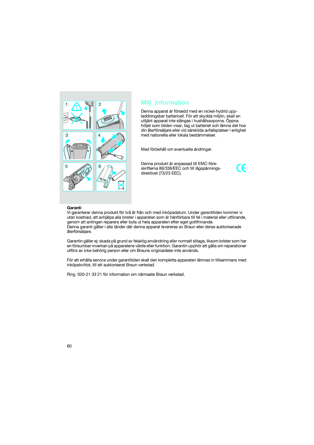 Braun 7690 manual Miljöinformation, Garanti 