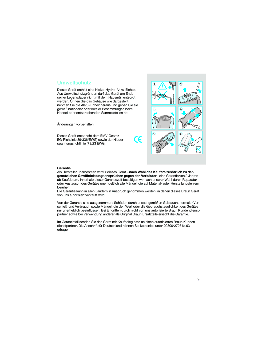 Braun 7690 manual Umweltschutz, Garantie 