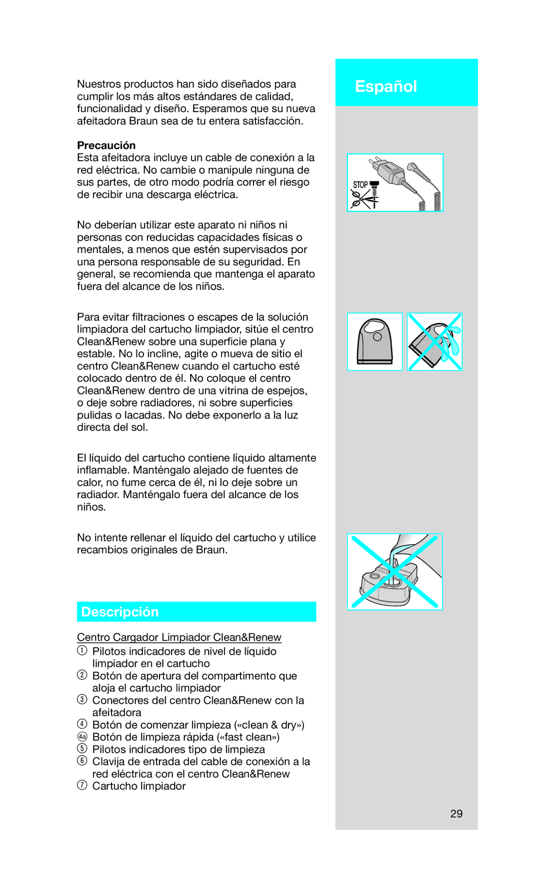 Braun 790 cc manual Español, Descripción, Precaución 