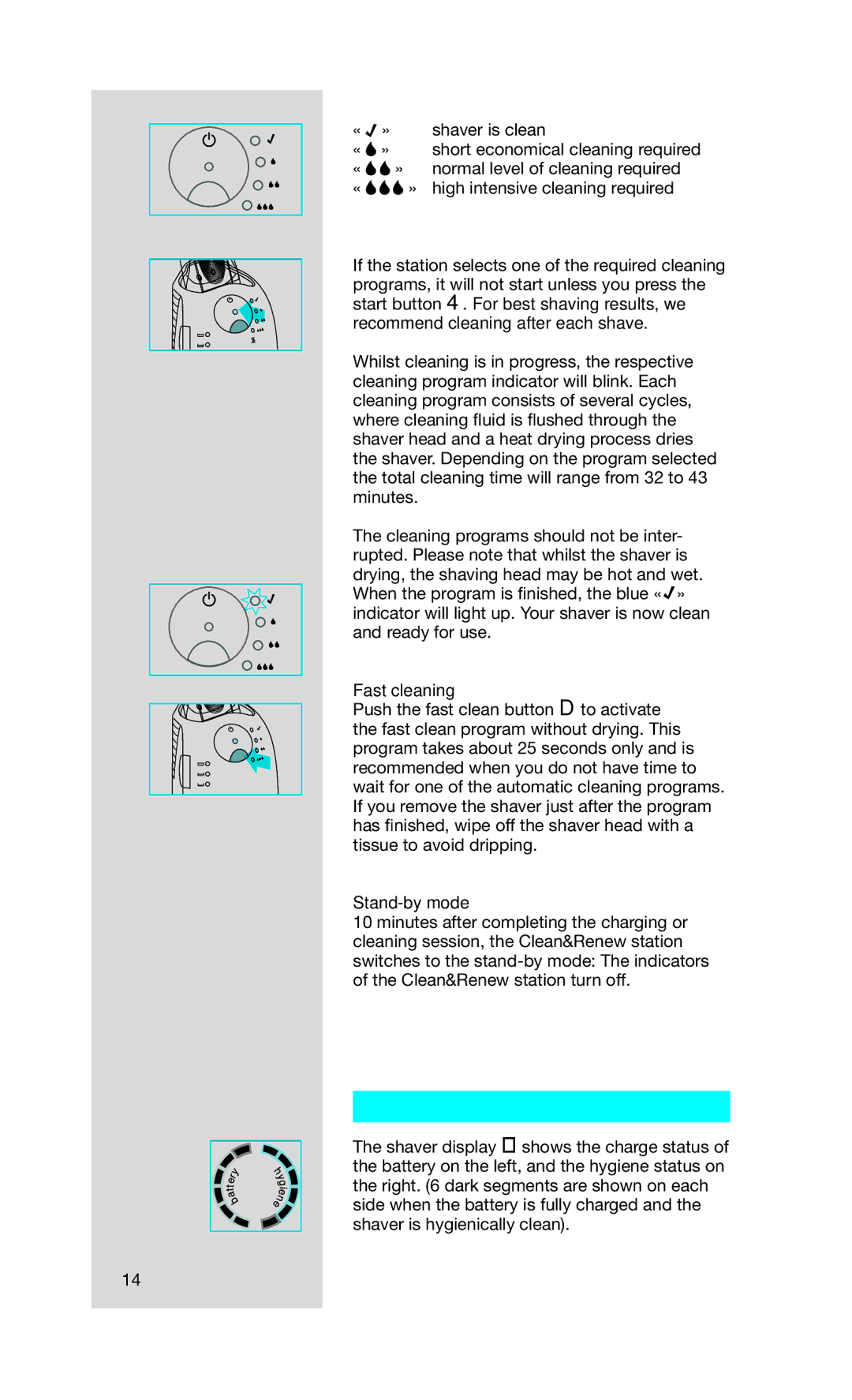 Braun 790CC-4 manual Shaver display, Fast cleaning, Stand-by mode 