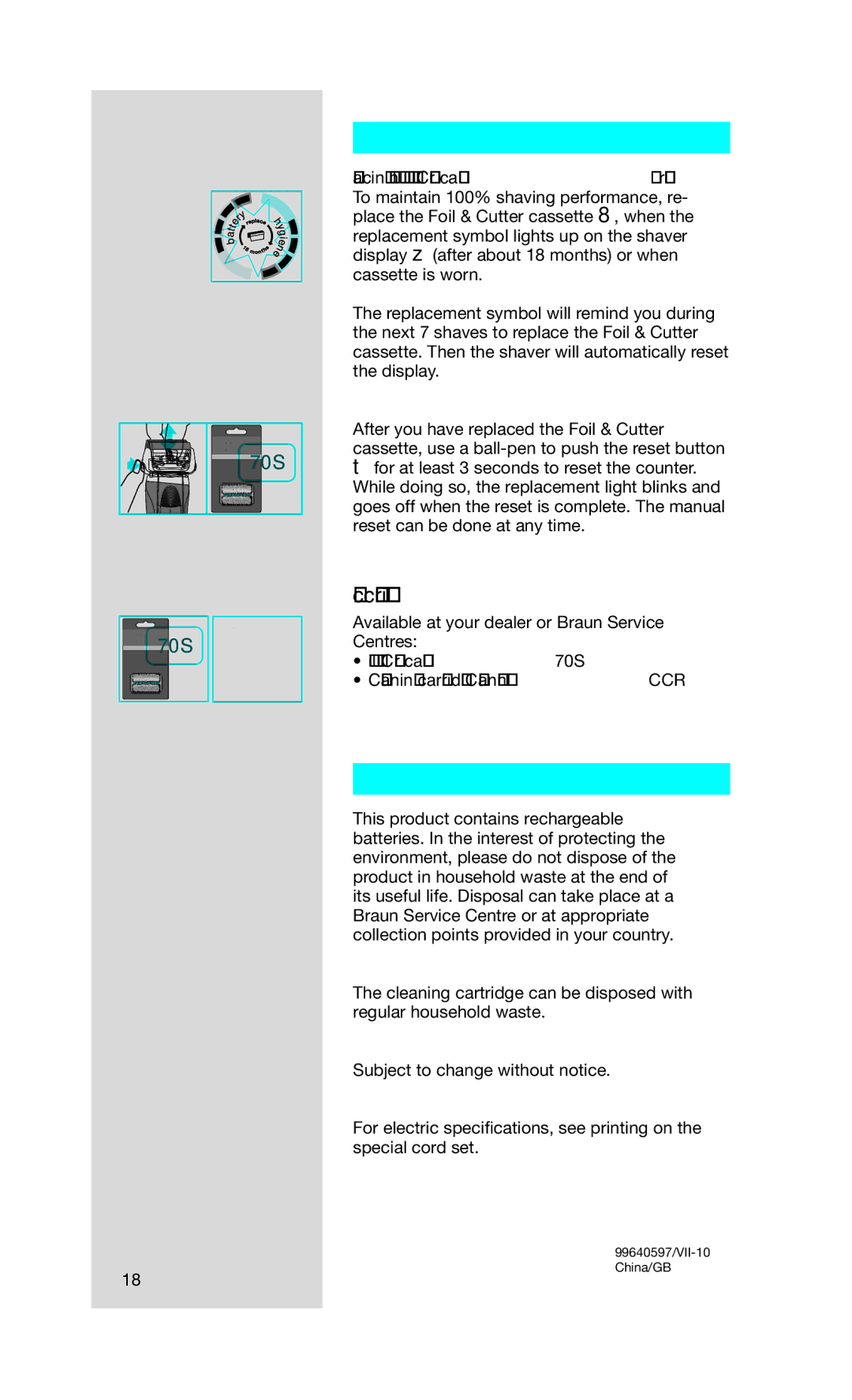 Braun 790CC-4 manual Keeping your shaver in top shape, Environmental notice 