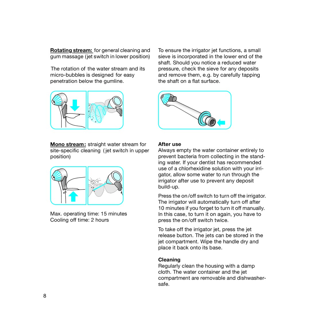 Braun 8500 OxyJet manual After use, Cleaning 