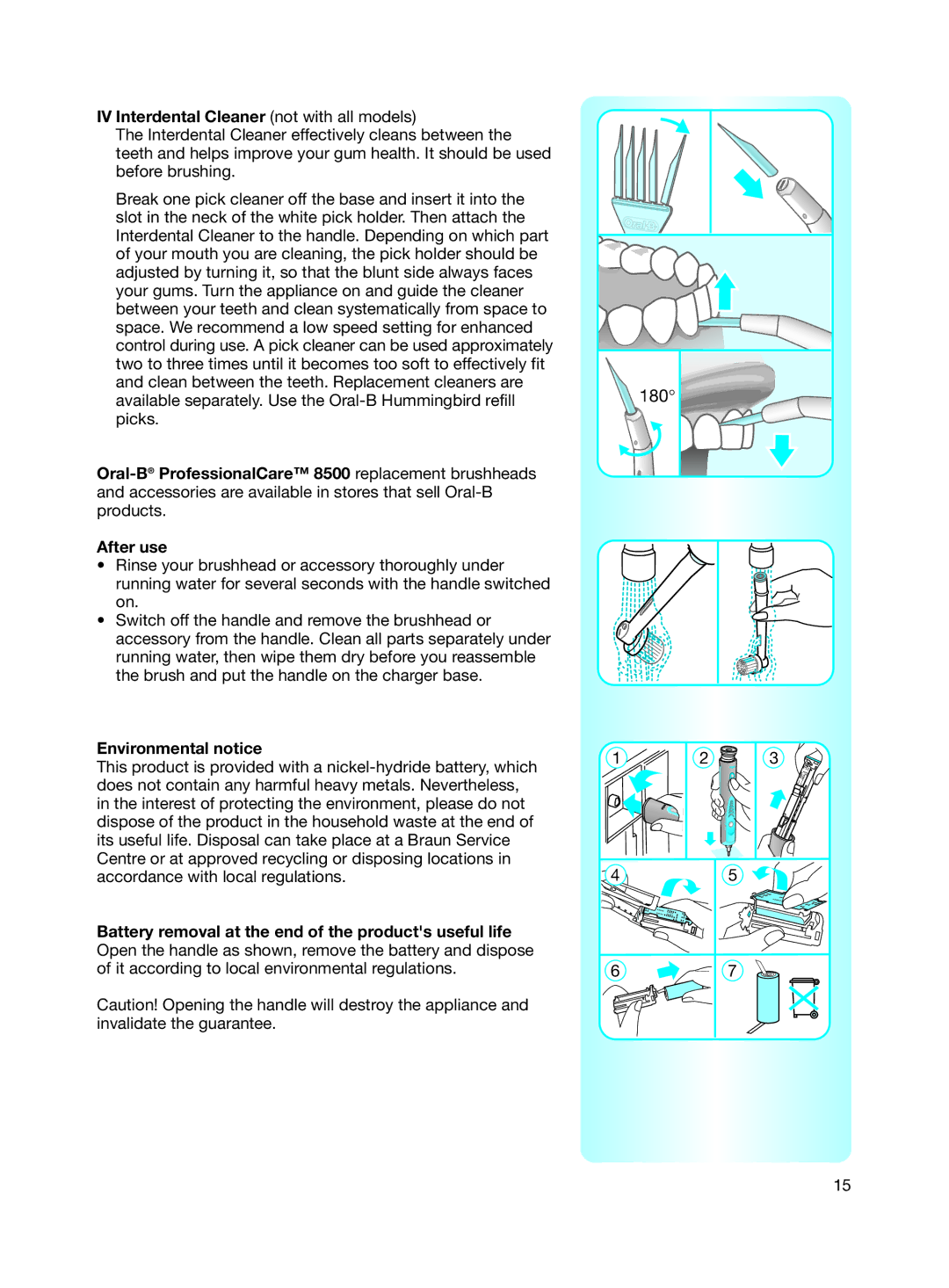 Braun 8500 Series manual IV Interdental Cleaner not with all models, Environmental notice 