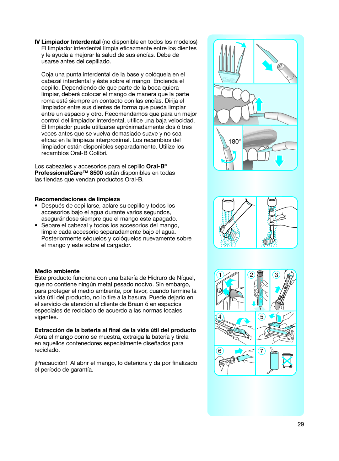 Braun 8500 Series manual Recomendaciones de limpieza, Medio ambiente 