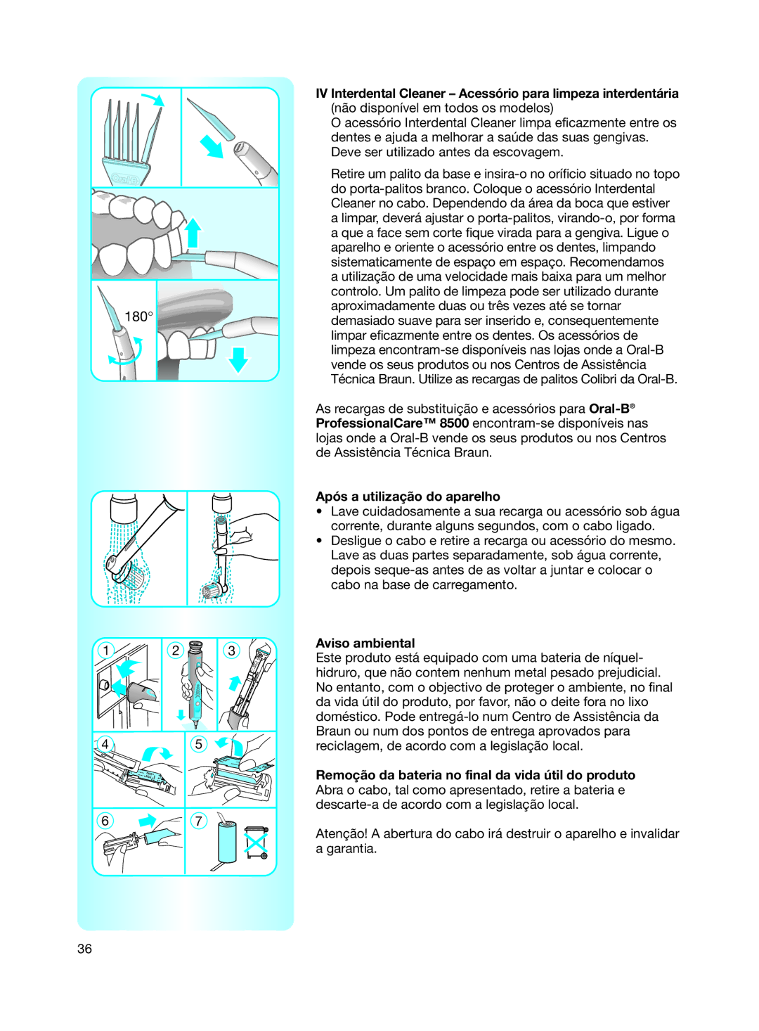 Braun 8500 Series manual Após a utilização do aparelho, Aviso ambiental 