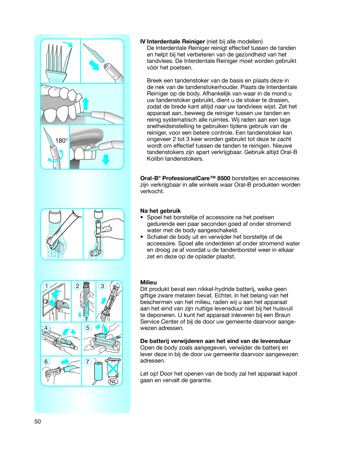 Braun 8500 Series manual IV Interdentale Reiniger niet bij alle modellen, Milieu 