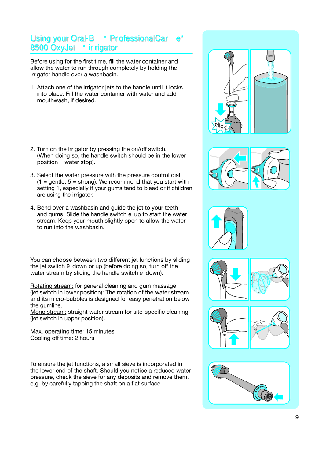 Braun manual Using your Oral-BProfessionalCare 8500 OxyJet irrigator 