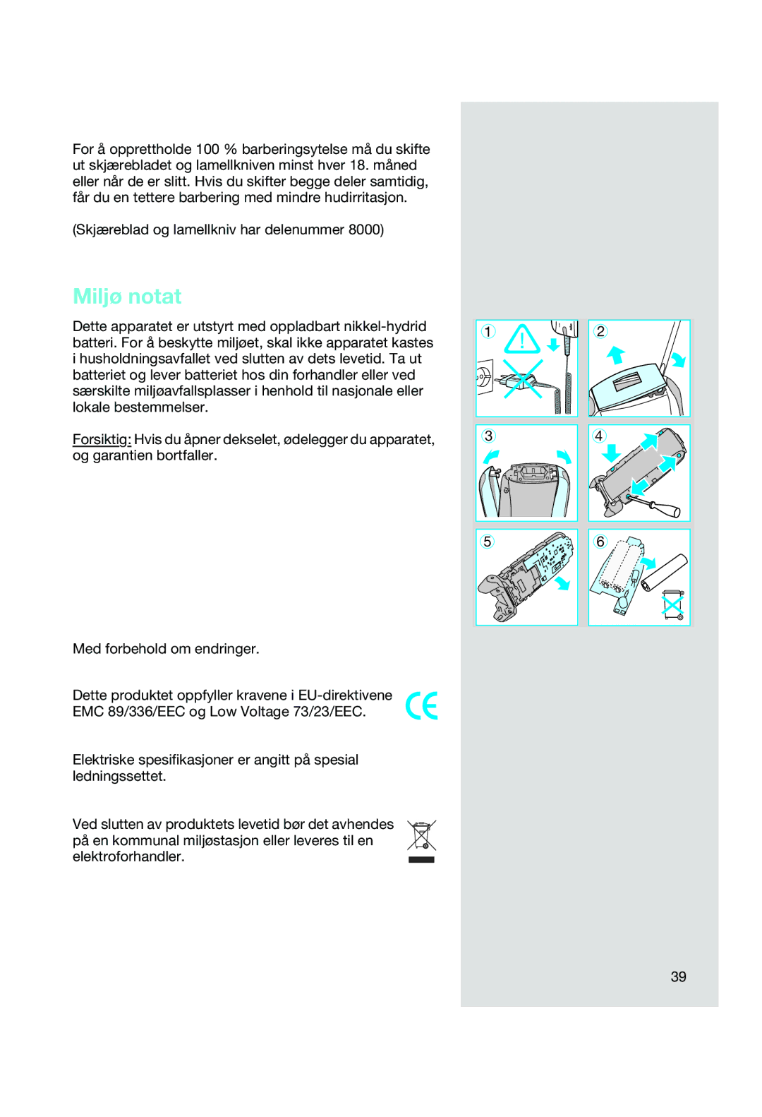 Braun 8588, 8583 manual Miljø notat 