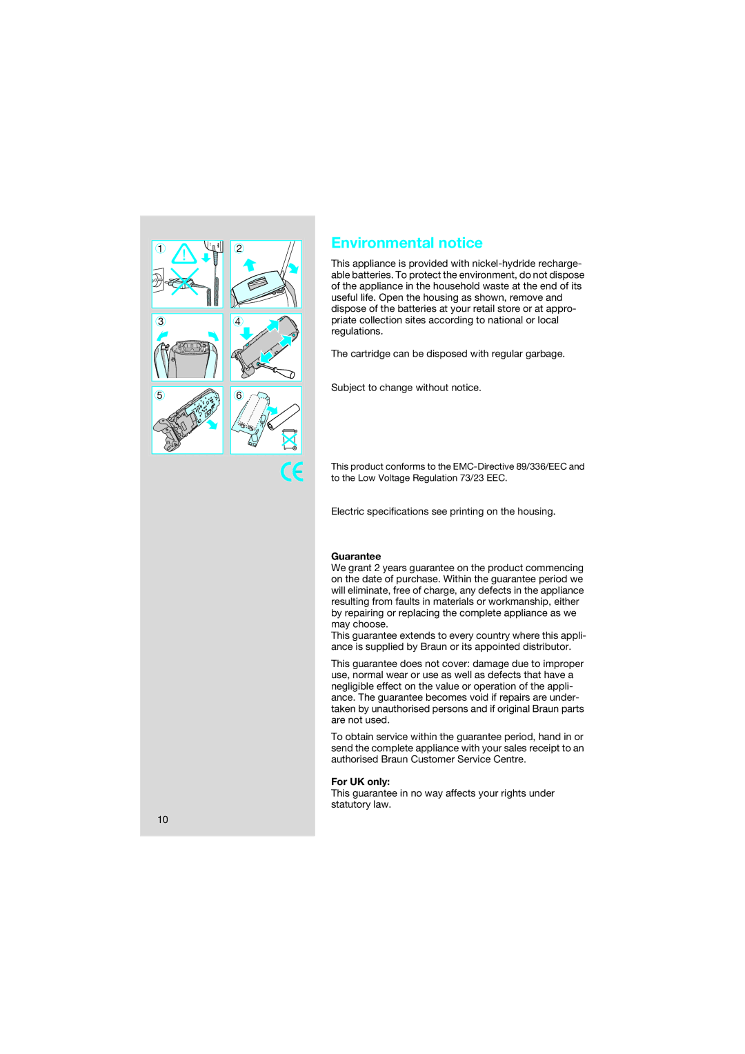 Braun 8595 manual Environmental notice, Guarantee, For UK only 