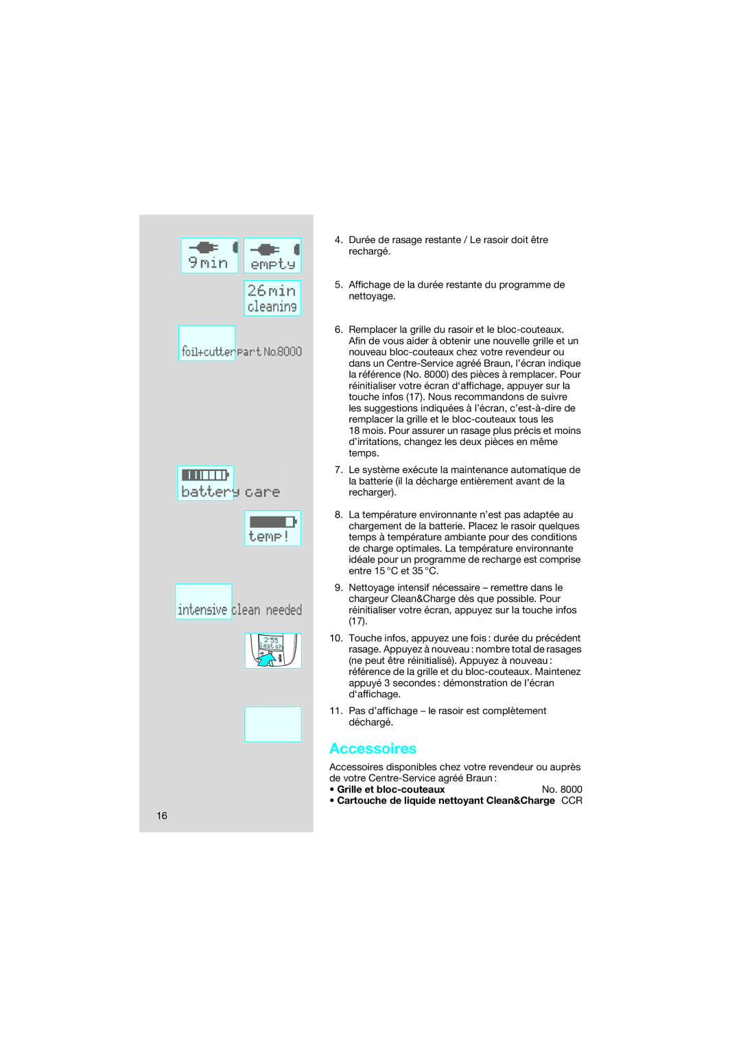 Braun 8595 manual Accessoires 