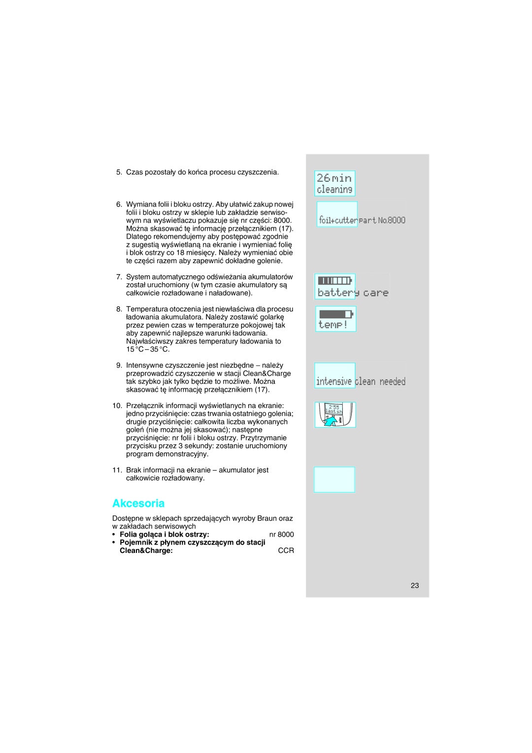 Braun 8595 manual Akcesoria 