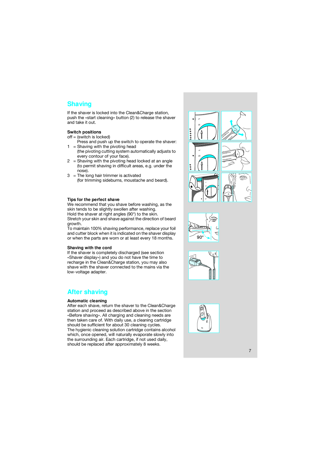 Braun 8595 manual Shaving, After shaving 