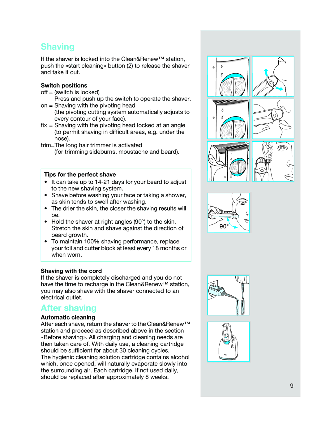 Braun 8986 manual Shaving, After shaving 
