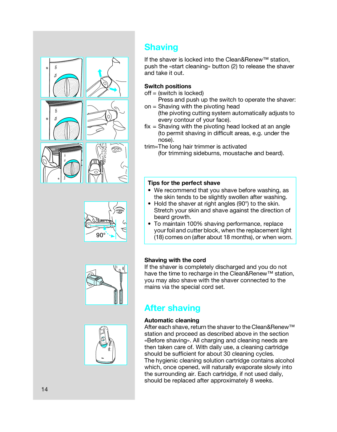 Braun 8990 manual Shaving, After shaving 