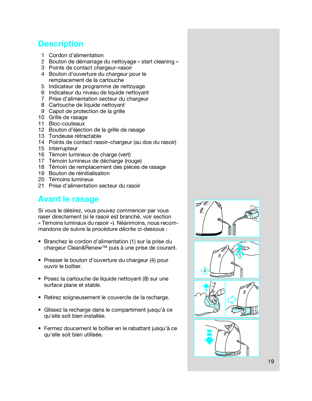 Braun 8990 manual Description, Avant le rasage 