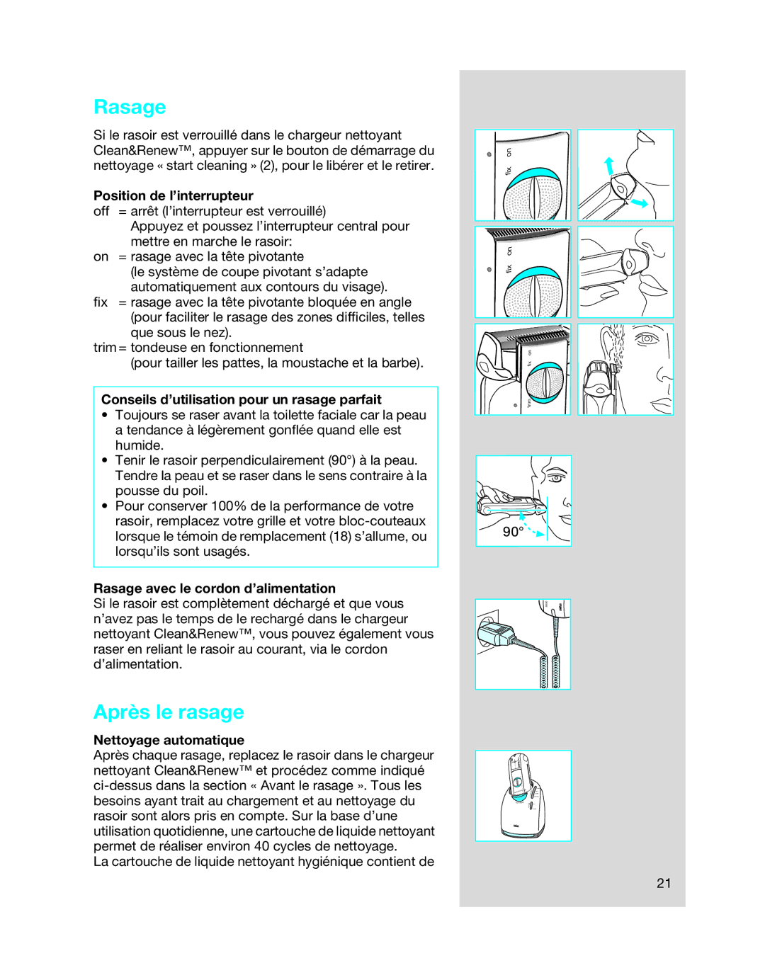 Braun 8990 manual Rasage, Après le rasage 