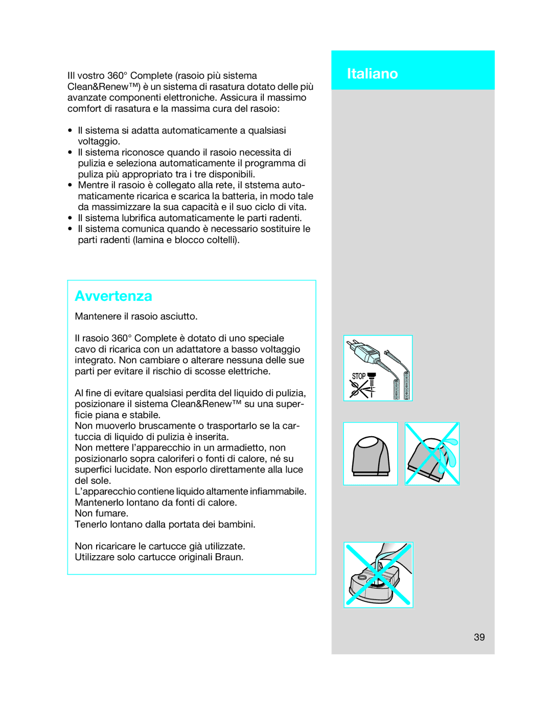 Braun 8990 manual Italiano, Avvertenza 