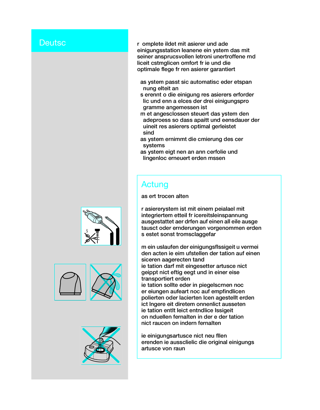 Braun 8990 manual Deutsch, Achtung 