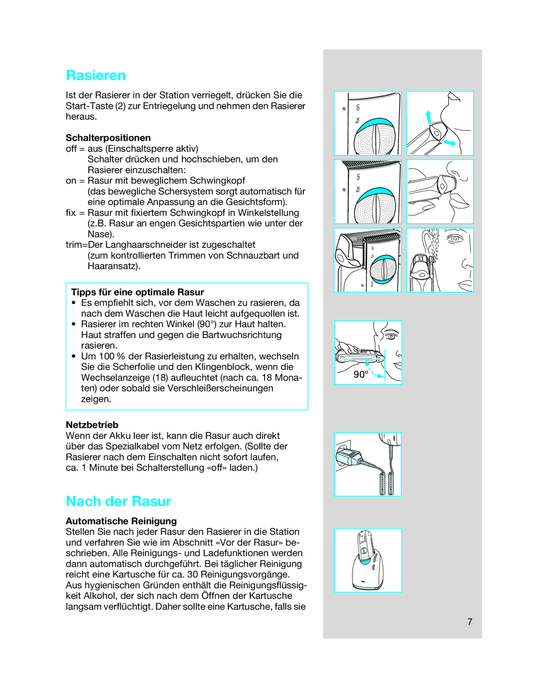 Braun 8990 manual Rasieren, Nach der Rasur 