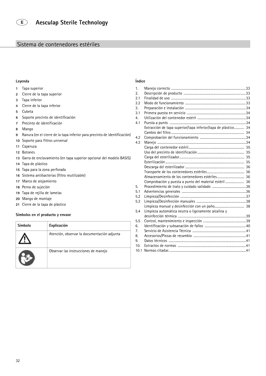 Braun 9-Jul manual Leyenda, Símbolos en el producto y envase Explicación, Observar las instrucciones de manejo, Índice 