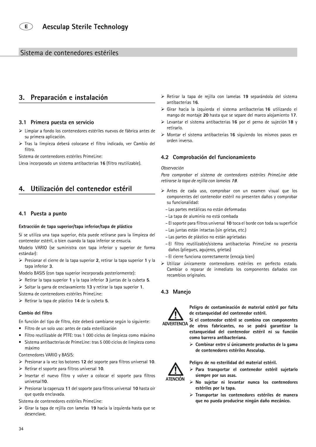 Braun 9-Jul manual Preparación e instalación, Utilización del contenedor estéril 