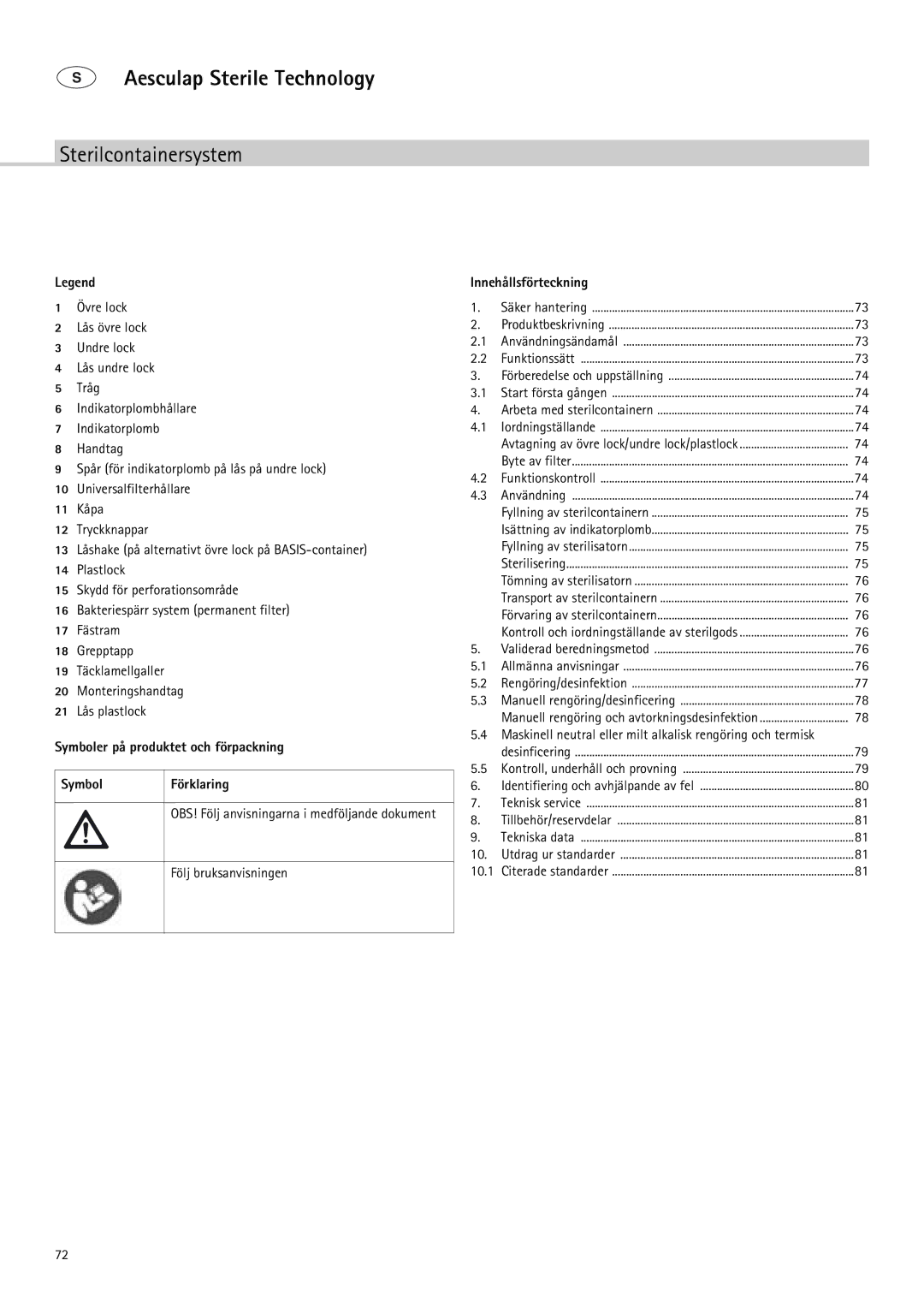 Braun 9-Jul manual Symboler på produktet och förpackning Förklaring, Följ bruksanvisningen, Innehållsförteckning 