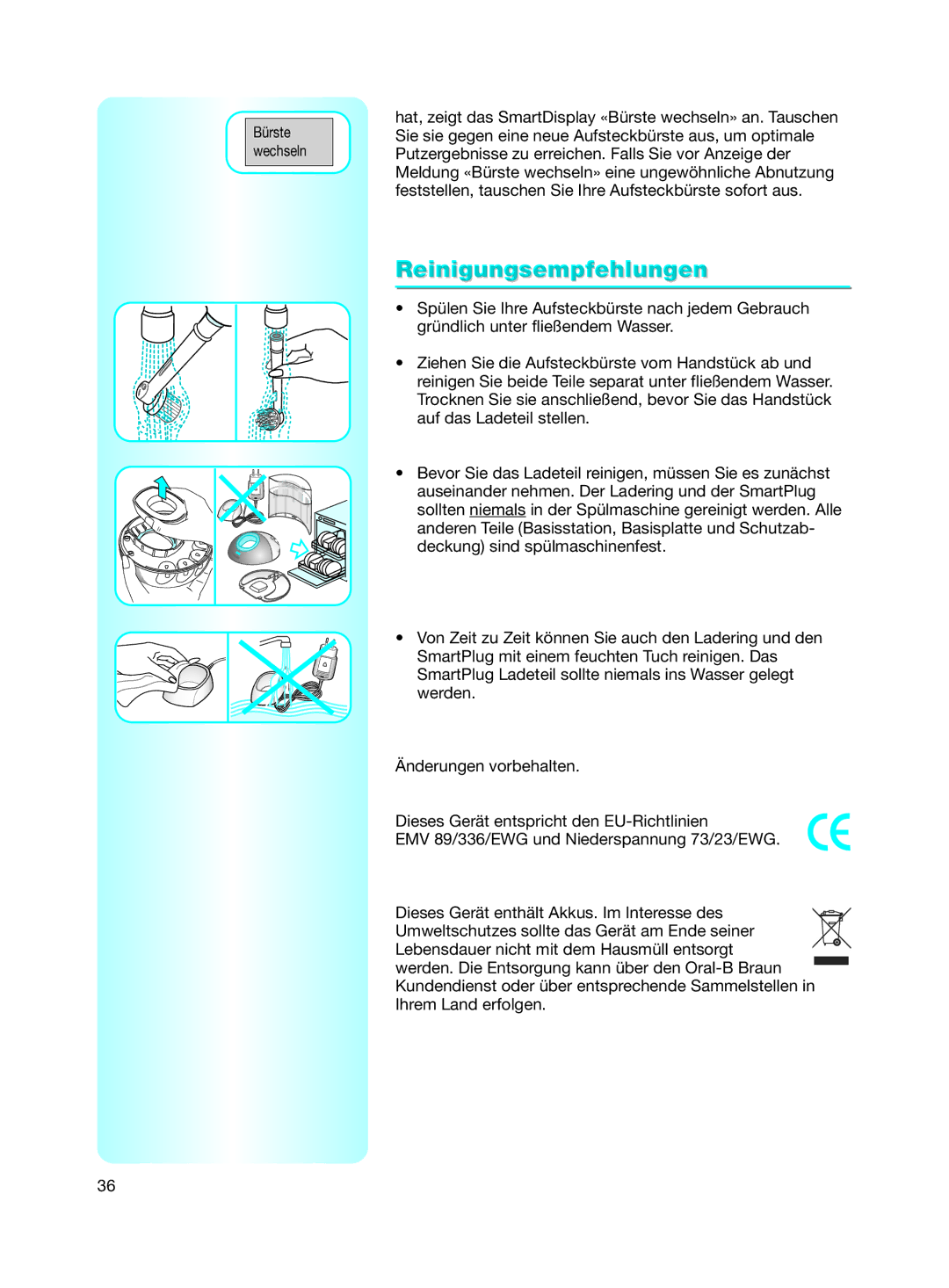 Braun 9500 manual Reinigungsempfehlungen 