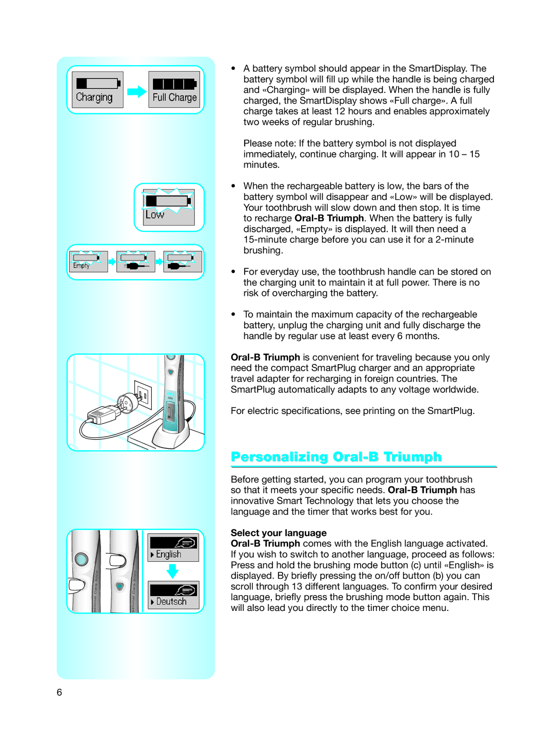 Braun 9500 manual Personalizing Oral-B Triumph, Select your language 