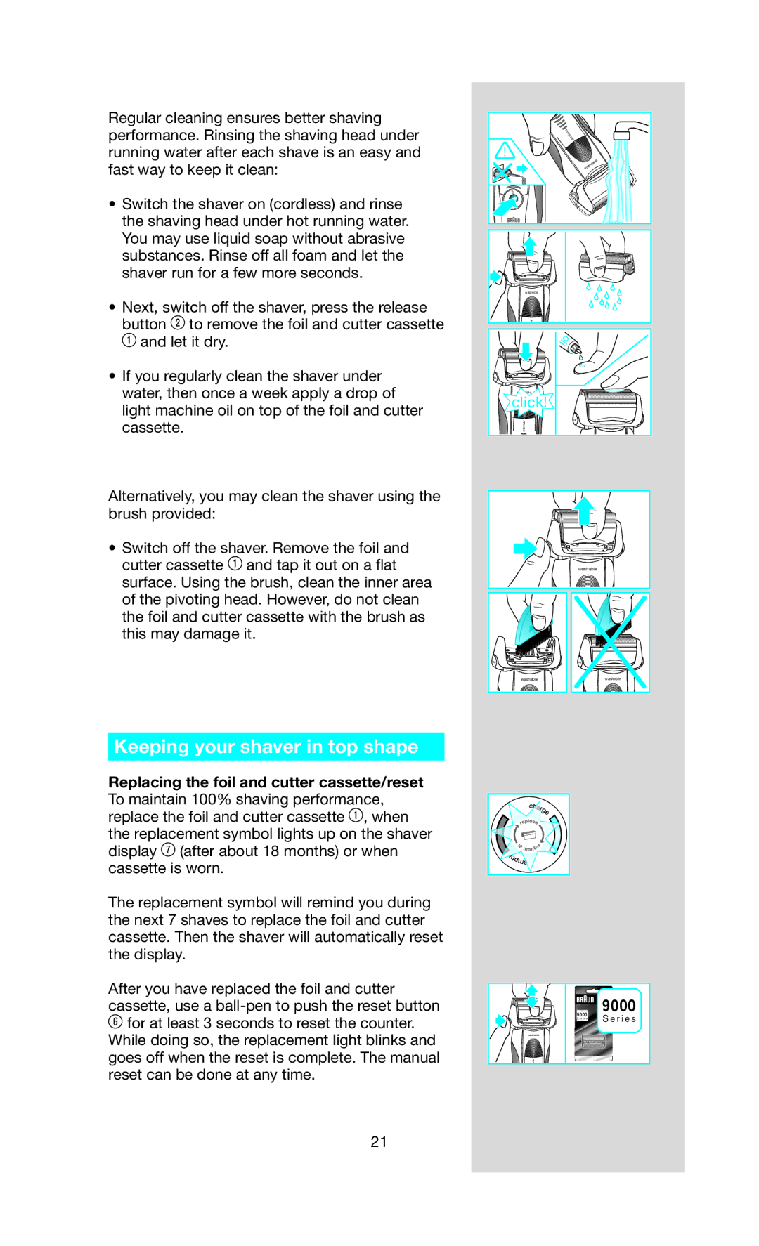 Braun 9566 manual Keeping your shaver in top shape 