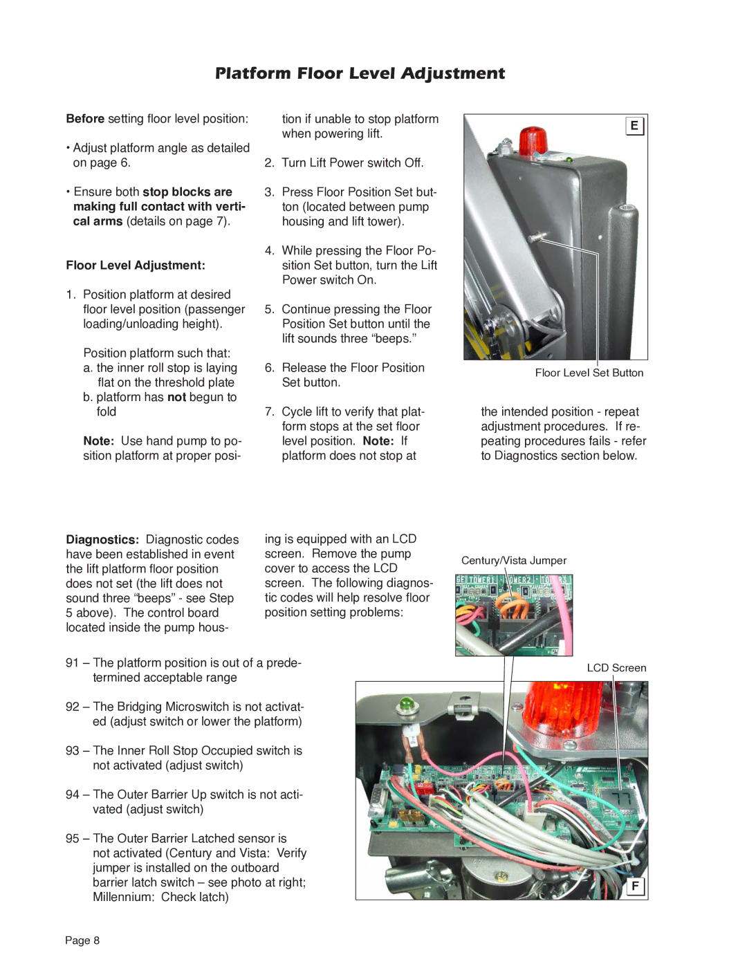 Braun A5 service manual Platform Floor Level Adjustment 