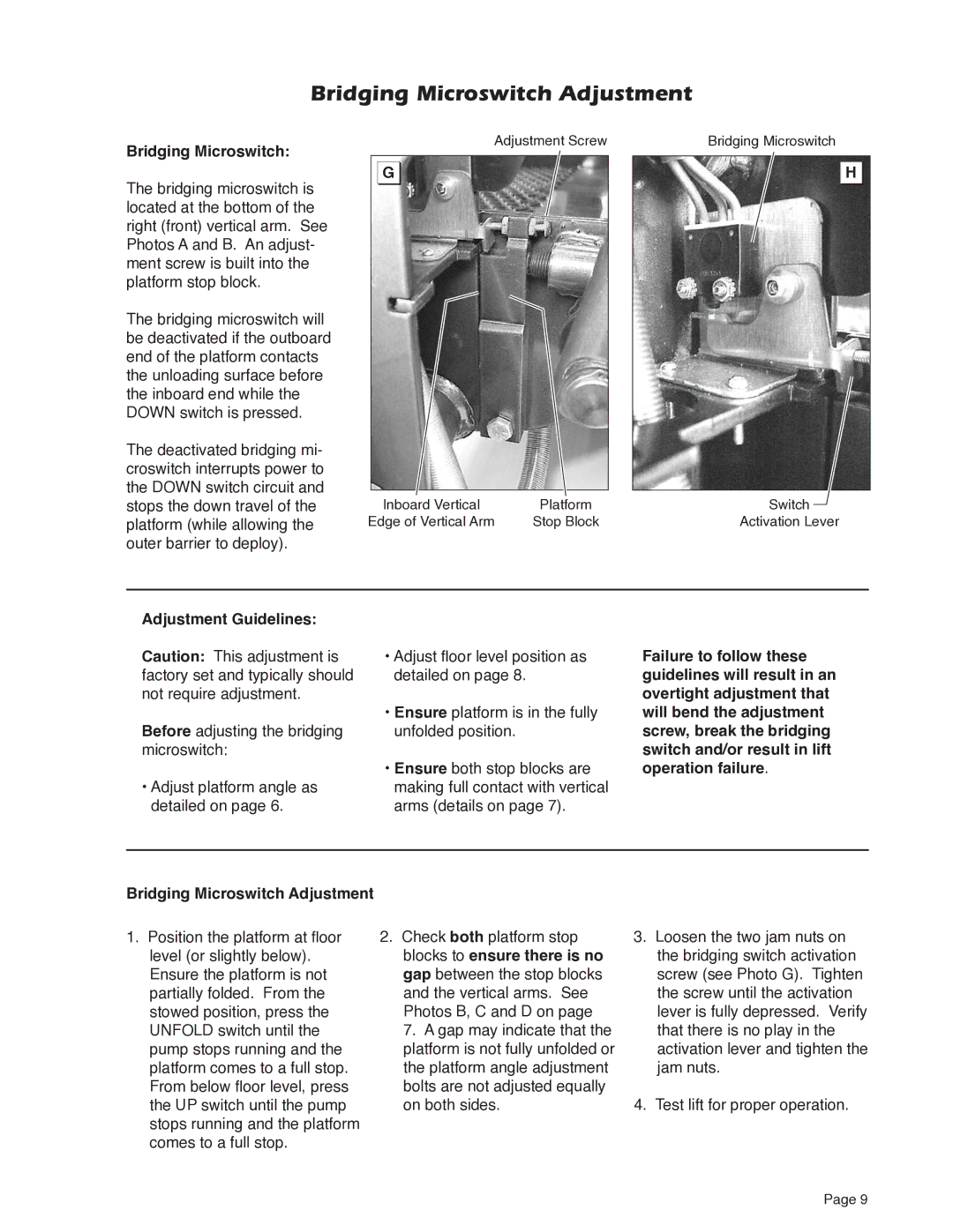 Braun A5 service manual Bridging Microswitch Adjustment, Adjustment Guidelines 