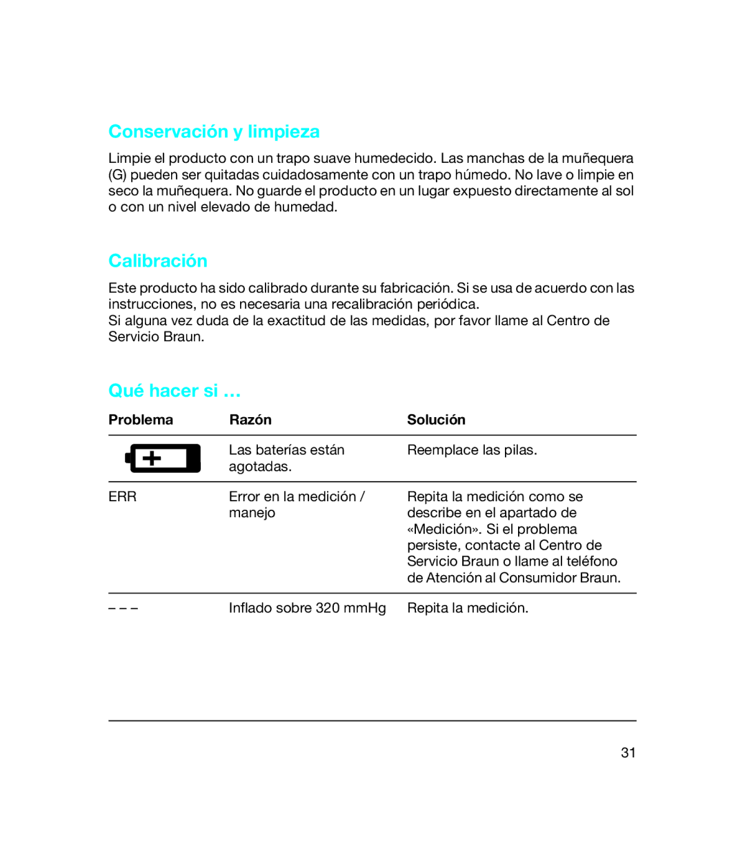Braun BP 1650, bp1600 manual Conservación y limpieza, Calibración, Qué hacer si … 