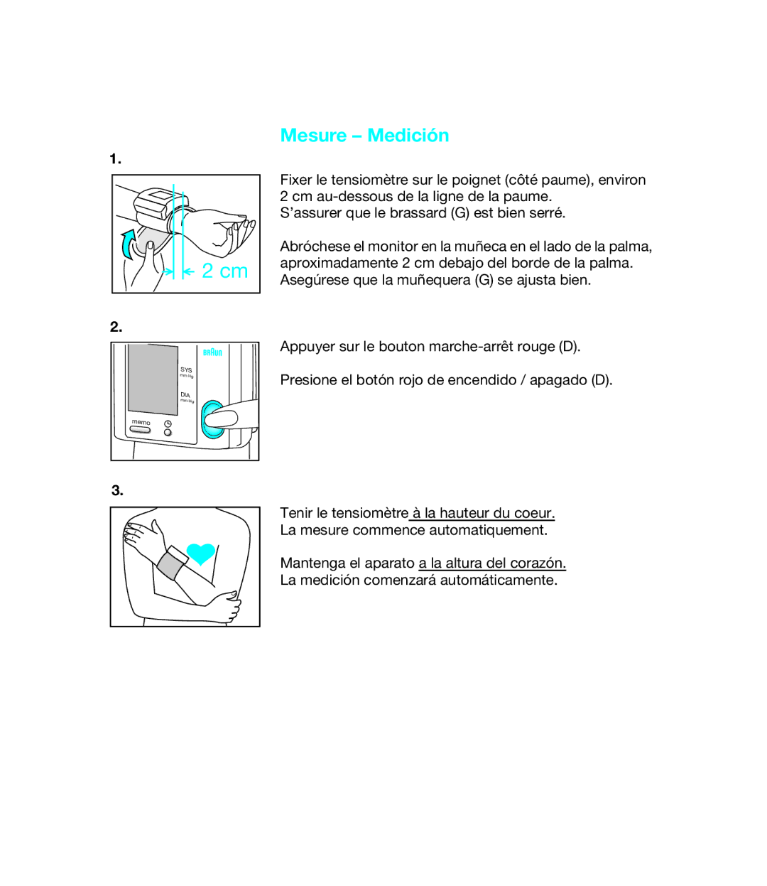 Braun bp1600, BP 1650 manual Mesure Medición 