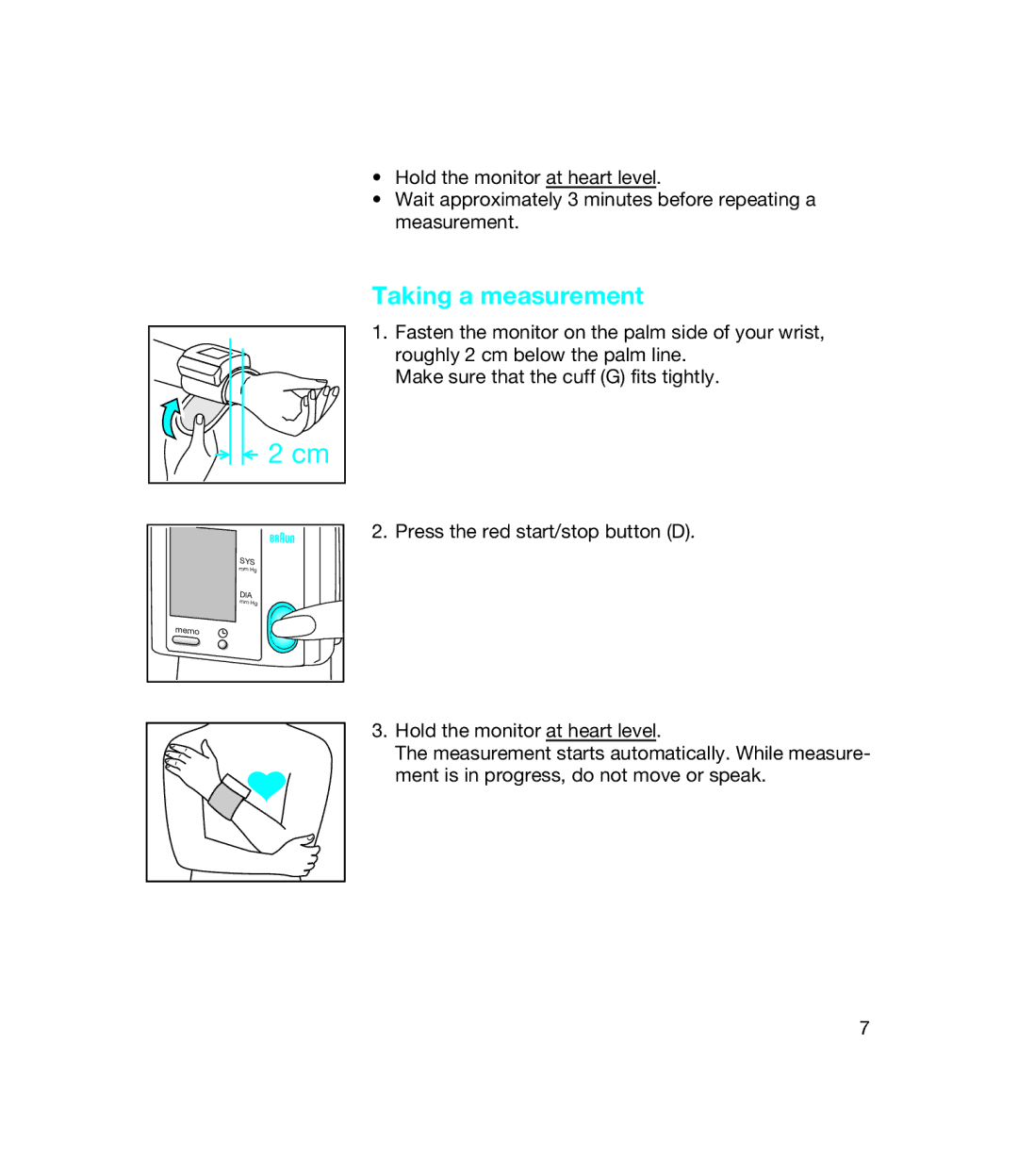 Braun BP 1650, bp1600 manual Taking a measurement 