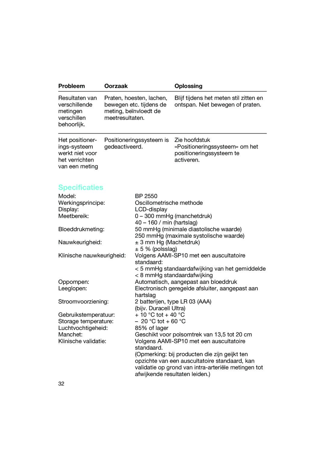 Braun BP2550 manual Specificaties 