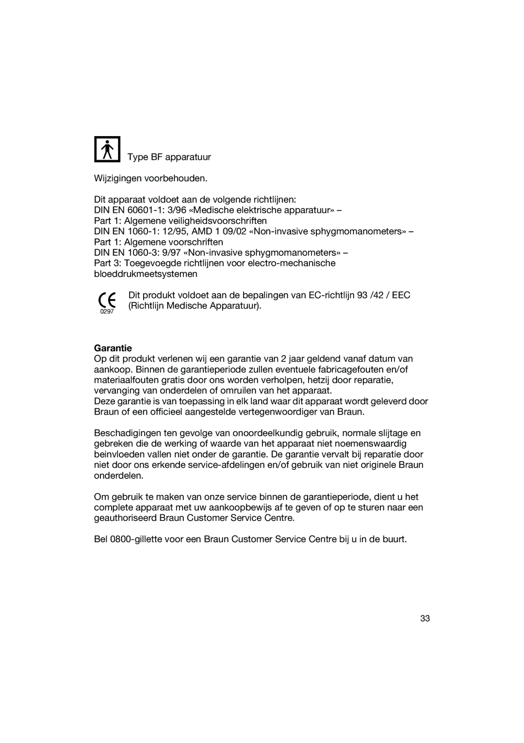 Braun BP2550 manual Garantie 