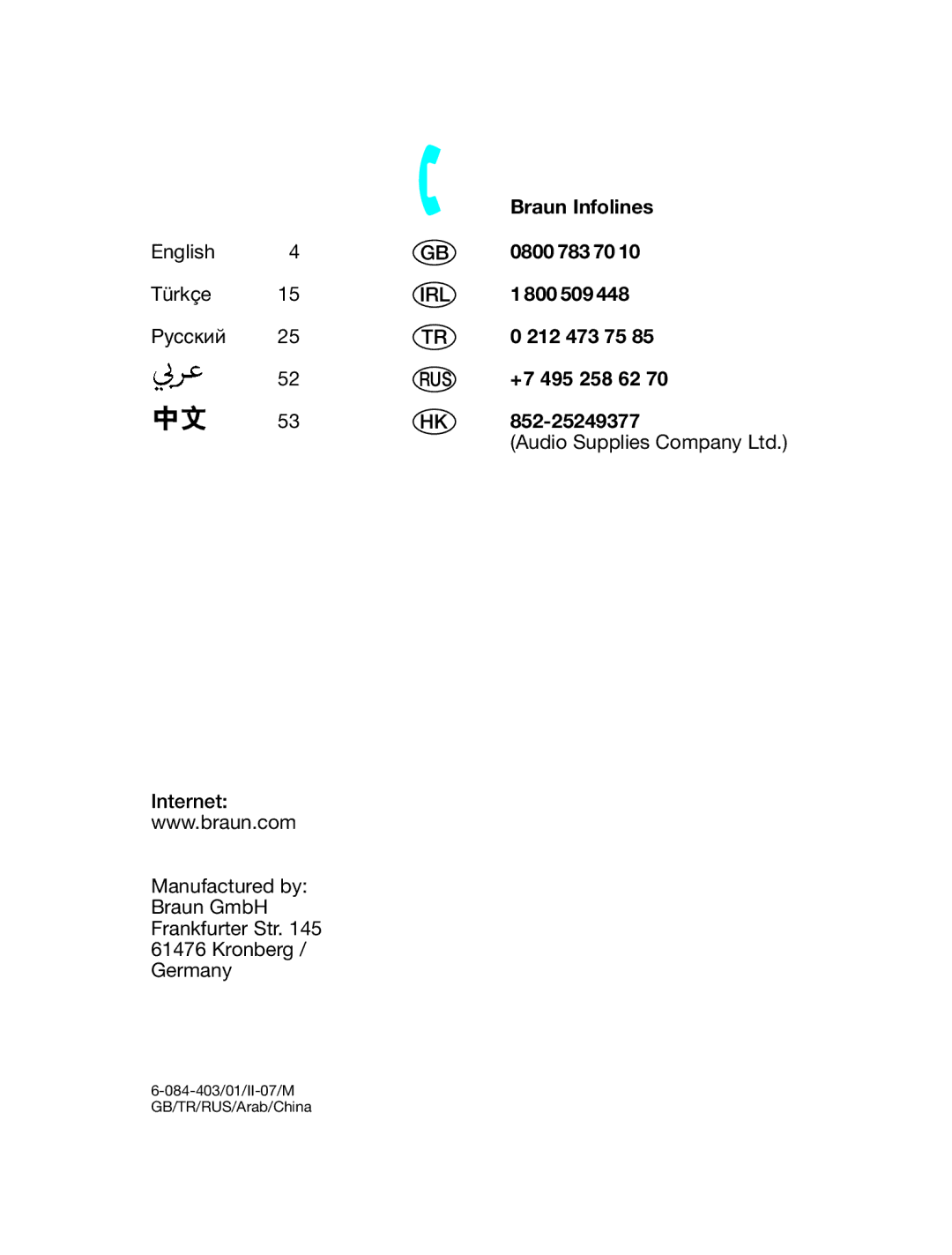 Braun BP3560, BP3550 manual Braun Infolines 