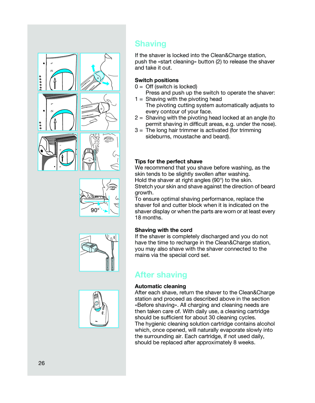 Braun BS 8795 manual Shaving, After shaving 