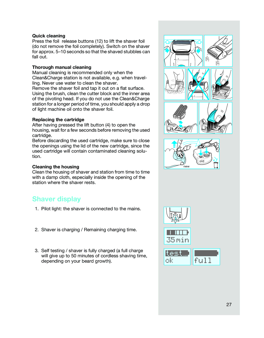 Braun BS 8795 manual Shaver display, Quick cleaning 