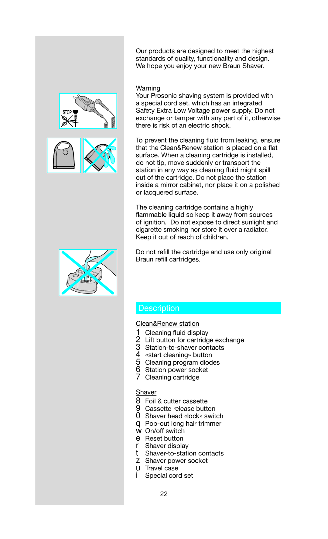 Braun BS 9791, BS 9785, BS 9781, BS 9782 manual Description 