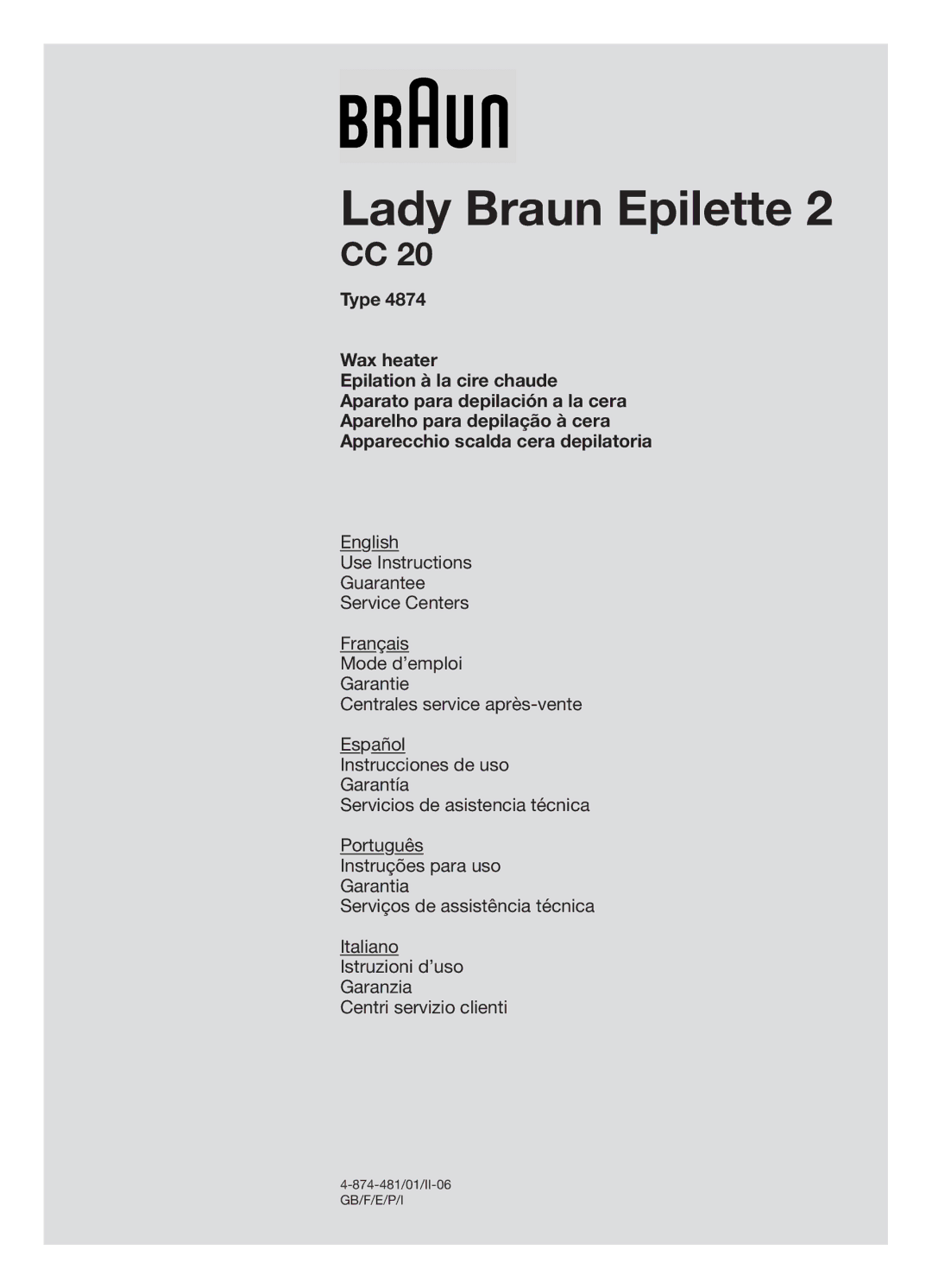 Braun CC20 manual Lady Braun Epilette 