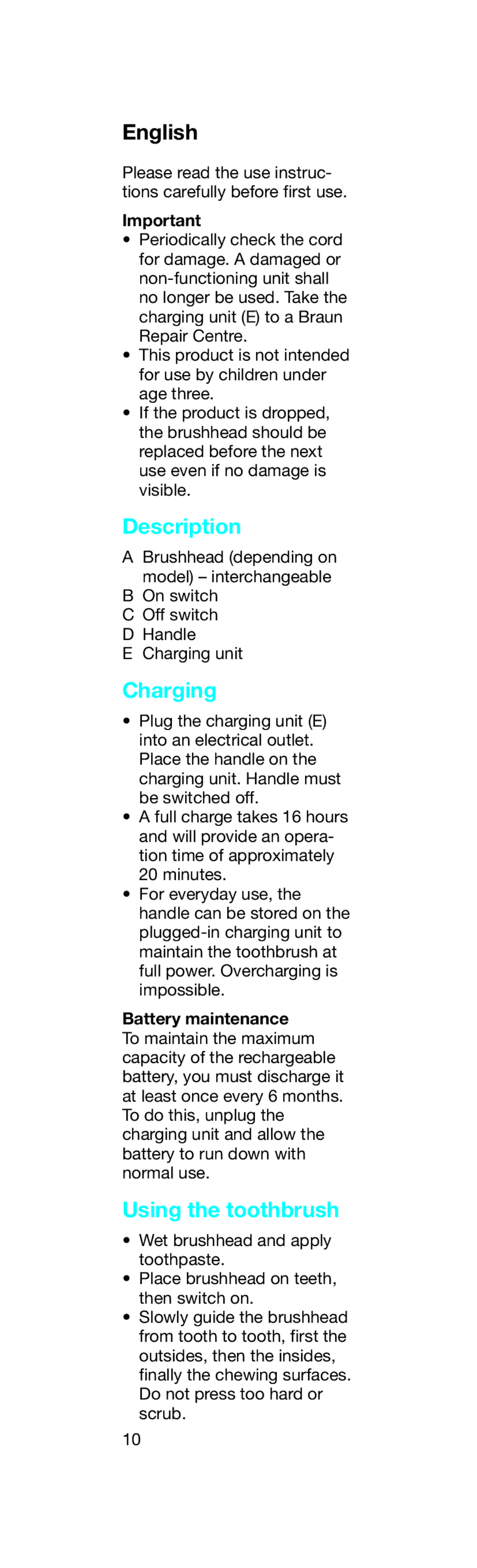 Braun D12013 W manual Description 