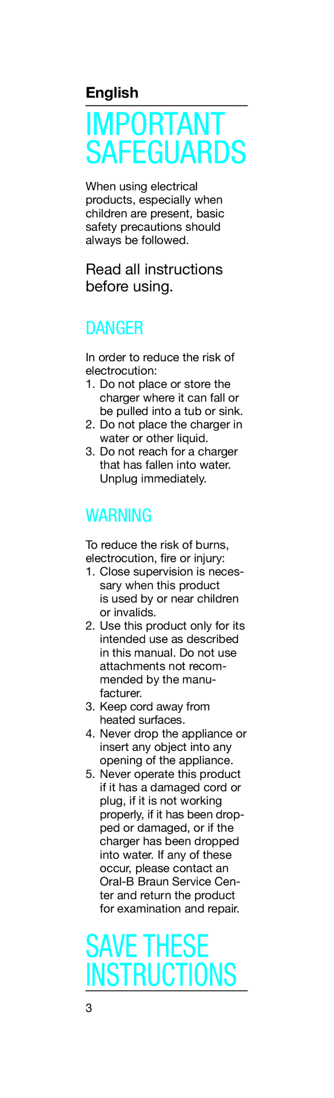 Braun 3709, D12513 manual Important Safeguards 