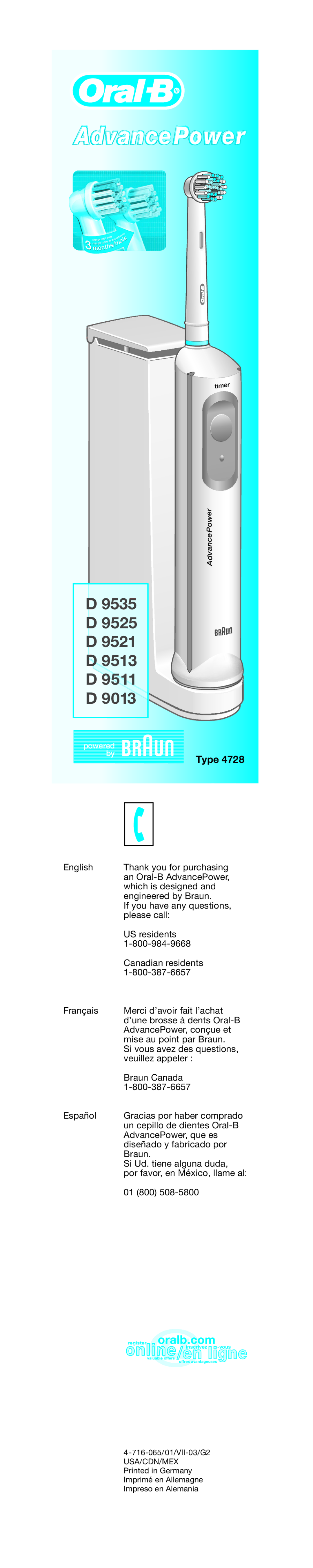 Braun D9535, D9521 manual AdvancePower 