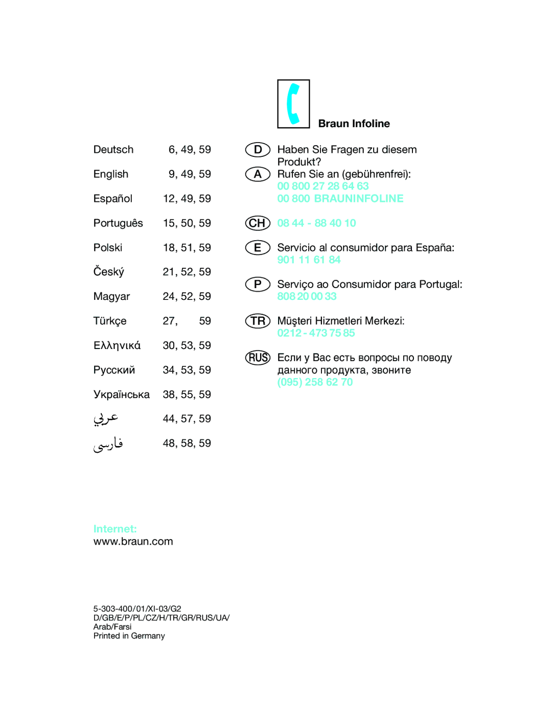 Braun EE1020, EE1055 manual Braun Infoline 