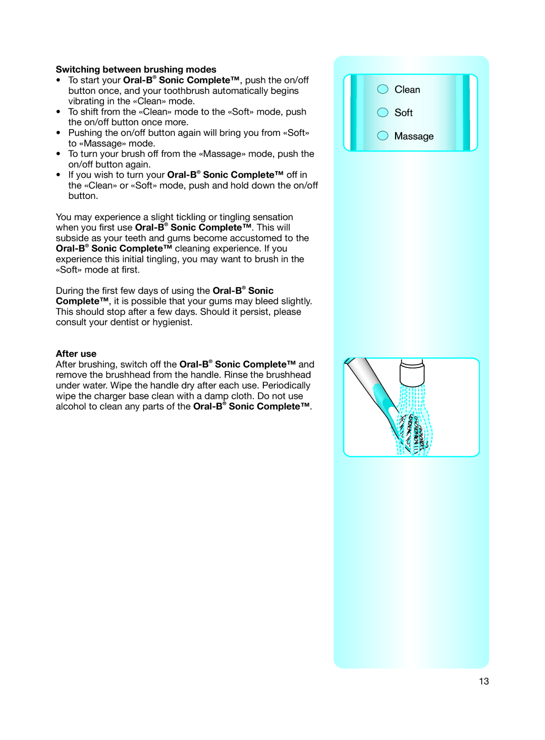 Braun Electric Toothbrush manual Switching between brushing modes, After use 