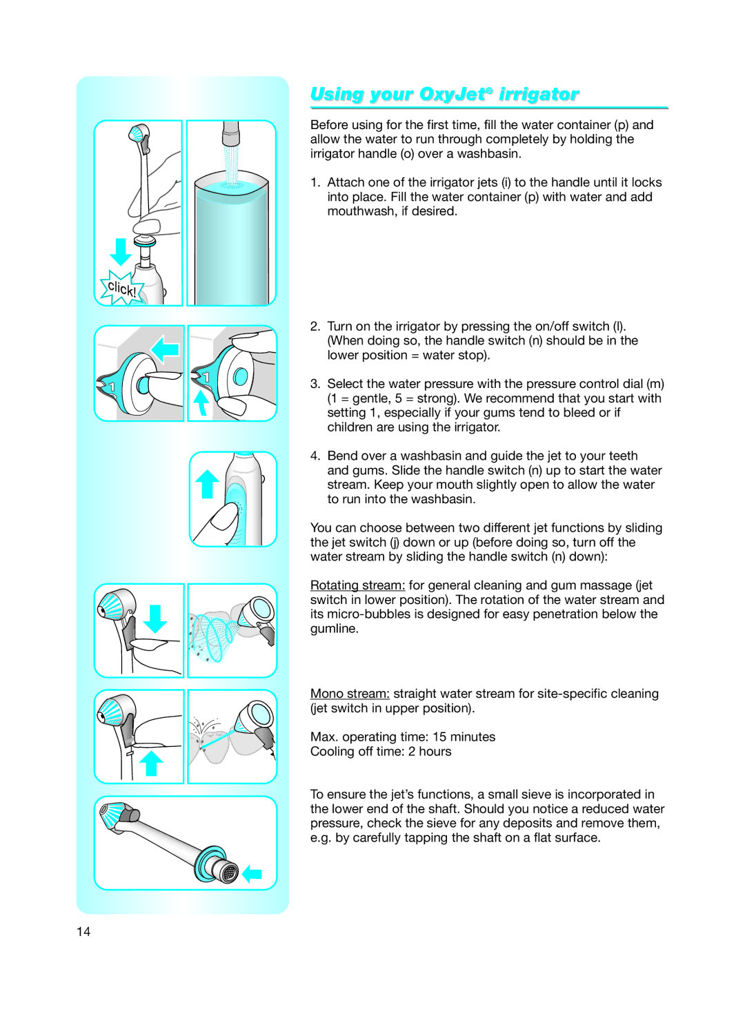 Braun Electric Toothbrush manual Using your OxyJet irrigator 