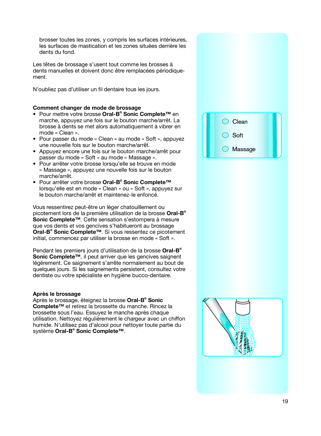 Braun Electric Toothbrush manual Comment changer de mode de brossage, Après le brossage 