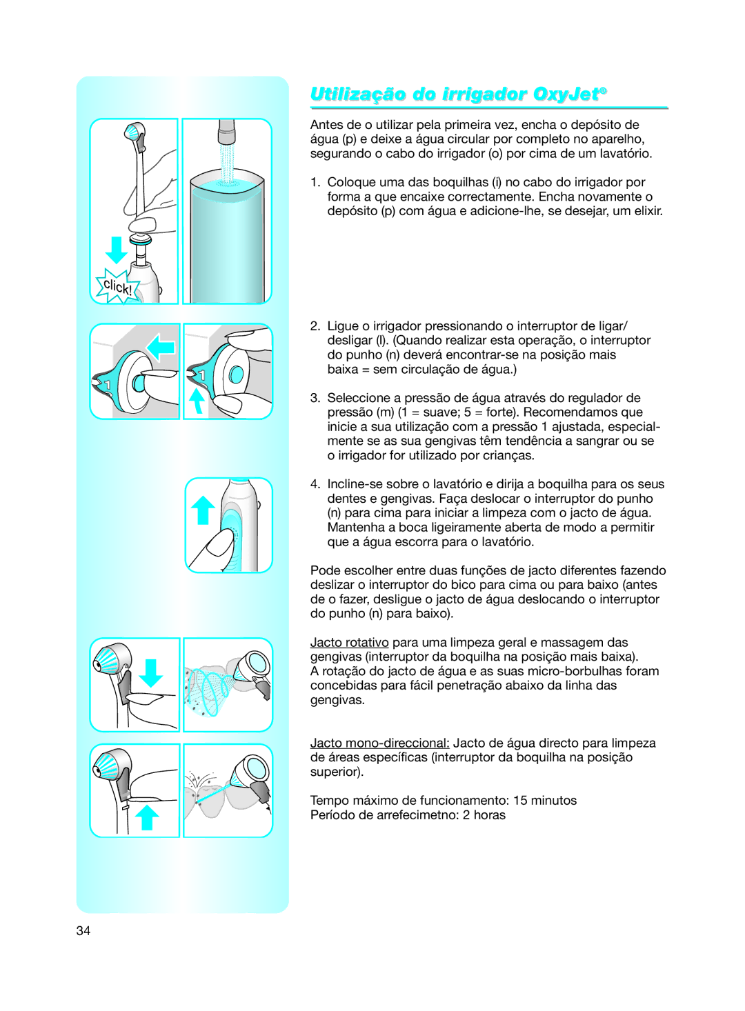 Braun Electric Toothbrush manual Utilização do irrigador OxyJet 