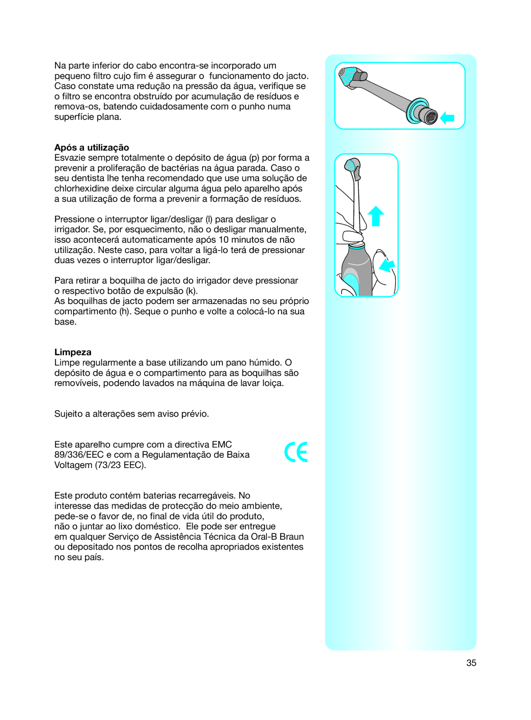 Braun Electric Toothbrush manual Após a utilização, Limpeza 